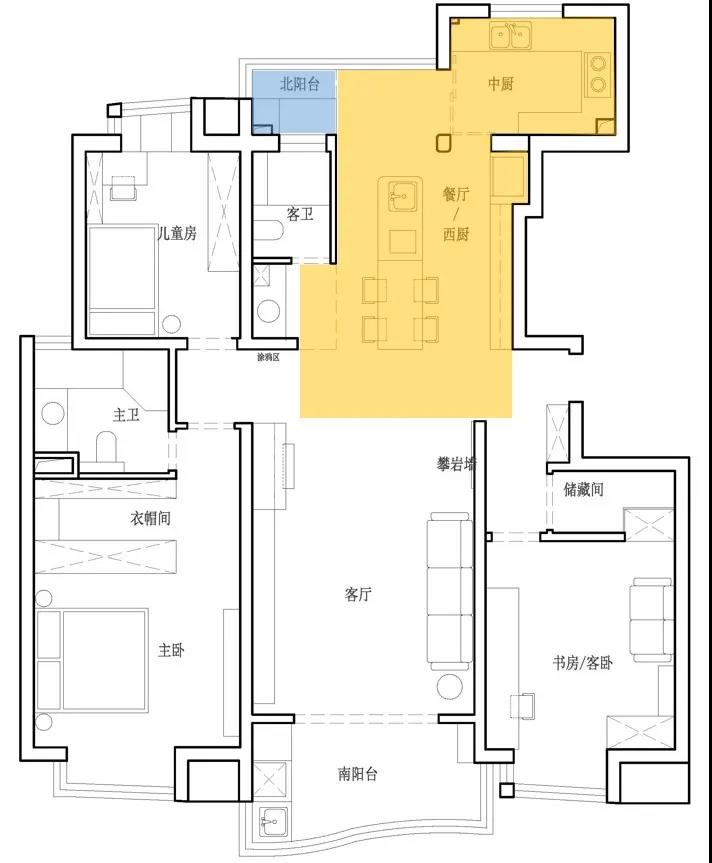 客厅打造攀岩墙、主卧隔出衣帽间，这家旧房超会改	